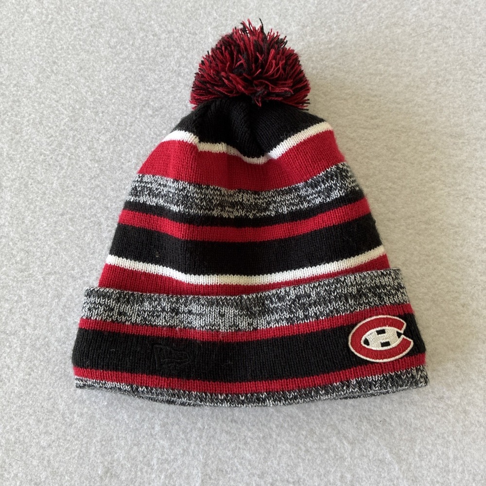 New Era Montreal Canadiens Cuffed Beanie Red Black Striped Fleece Lined Pom NHL